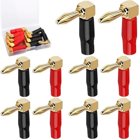10 Stück Rechtwinklige Bananenstecker, L-förmige Bananenstecker, 4 Mm, 90 Grad Rechtwinklig, 24 Karat Vergoldetes Reinkupfer Für Lautsprecherkabel, Audio-/video-receiver, Verstärker