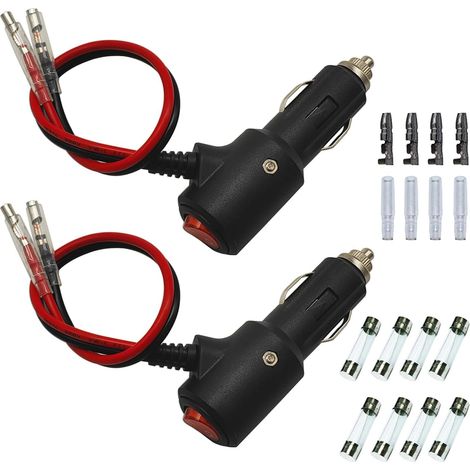 2-teiliger Kfz-zigarettenanzünderstecker, Stecker, 12v/24v-gleichstromadapter Für Zigarettenanzünder Mit 14awg 27 Cm Langem Stromkabel Und Schalter