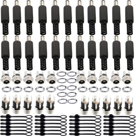 20 Stück 5,5 Mm X 2,1 Mm Dc-stecker (männlich) – 20 Dc-buchsen (weiblich) Mit Gewinde – 20 Gummischutzhülsen
