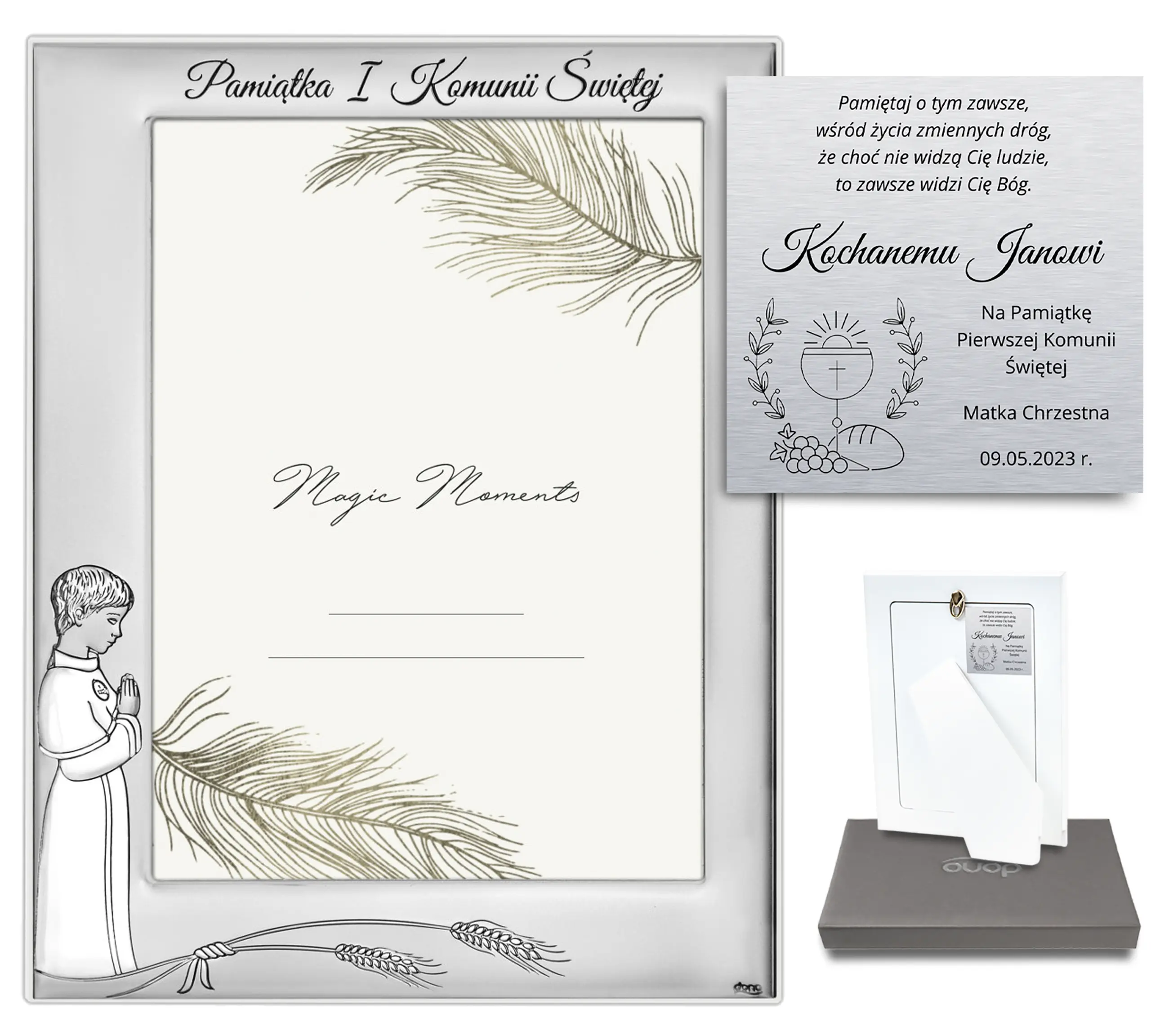 Kommunionsgeschenk – Silberrahmen 13 X 18 Cm Mit Dem Bild Eines Betenden Jungen
