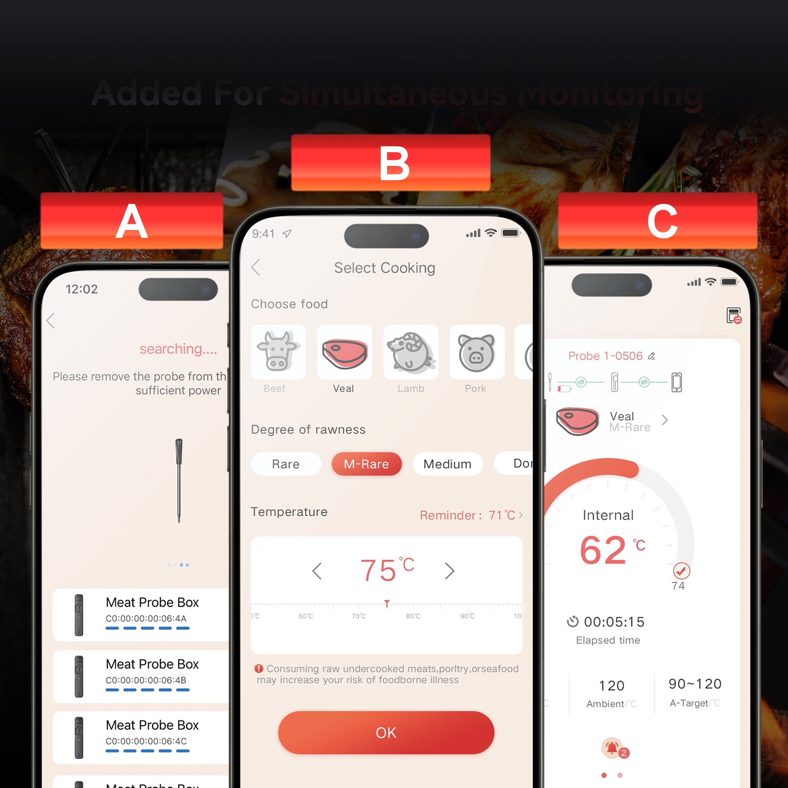 Fleischthermometer Wasserdicht -20 +300 °c Kabellos Bluetooth