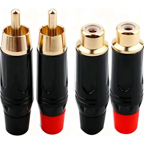 4 Stück Rca-lötverbinder, Vergoldete Phono-steckeradapter Für Multimedia Und Cctv (2 Stecker + 2 Buchsen)