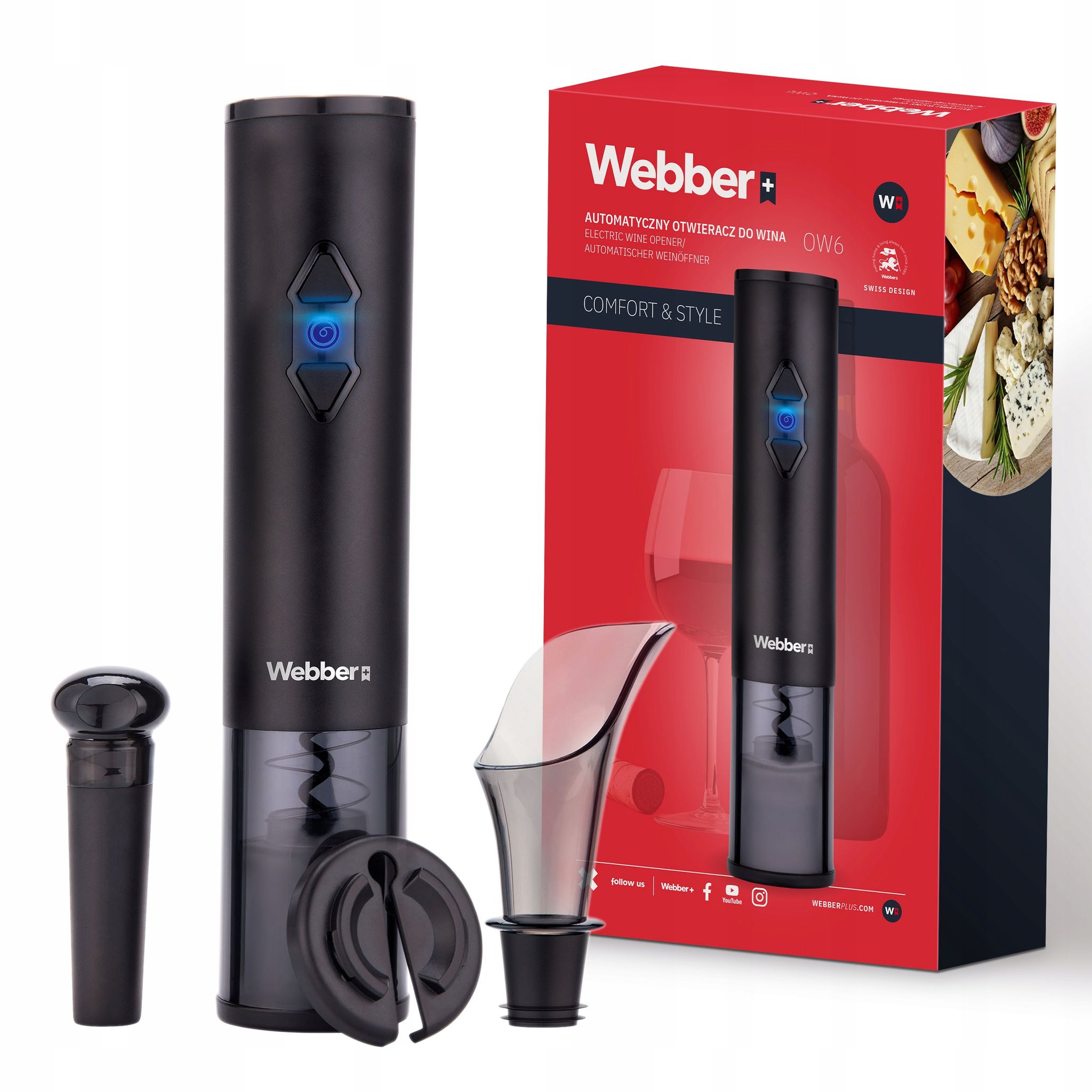 Webber Ow6 Automatischer Weinöffner, Elektrisch, 4-in-1, Usb-korkenset