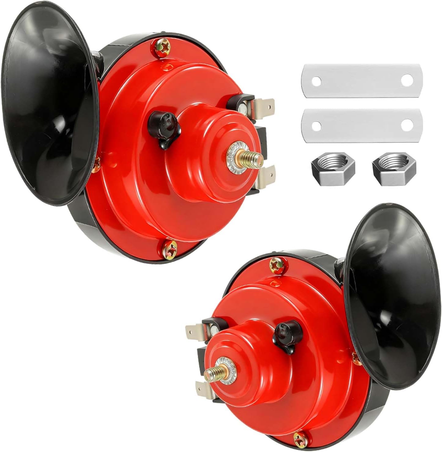Set Mit 2 Pneumatischen Hupen, 300 Db, 12 V, Elektrisch, Extrem Leistungsstark, Wasserdicht, Universell Einsetzbar Für Auto, Lkw, Motorrad, Boot, Eisenplatten, Rot
