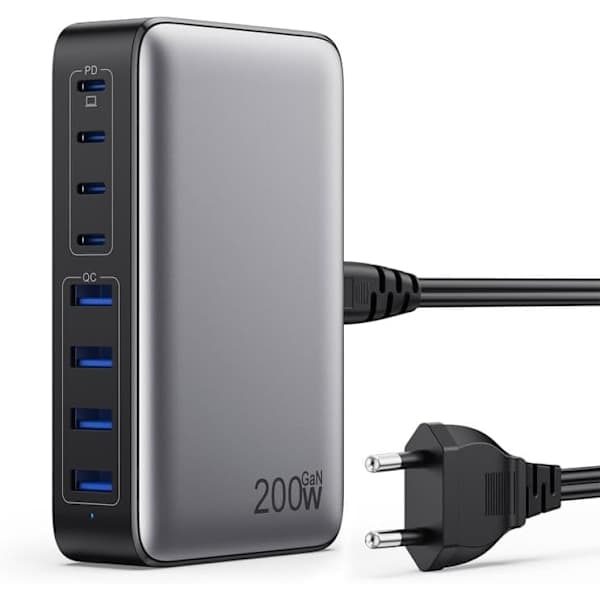 200-w-usb-c-ladegerät, Schnellladegerät Mit Gan-iii-technologie, 8 Ports Mit Pd, Qc Und Pps, Kompatibel Mit 65-w-laptop-ladeadapter