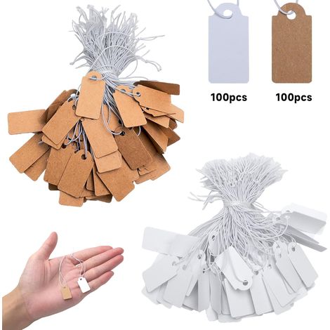 200 Mini-preisschilder Mit Gummiband, 26 X 13 Mm Große Schilder, Weiße Und Braune Preisschilder Für Schmuckpräsentation, Kleidung, Flohmärkte