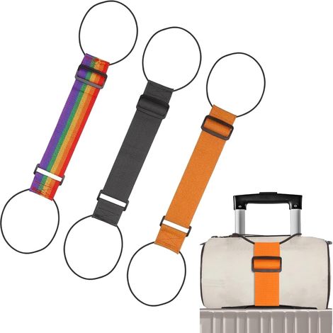 3-teiliges Set Elastischer Gepäckgurte, Elastische Gepäckgurte, Tragbare Gepäckgurte, Praktisches Zubehör Für Reisekoffer (regenbogen, Schwarz, Orange)