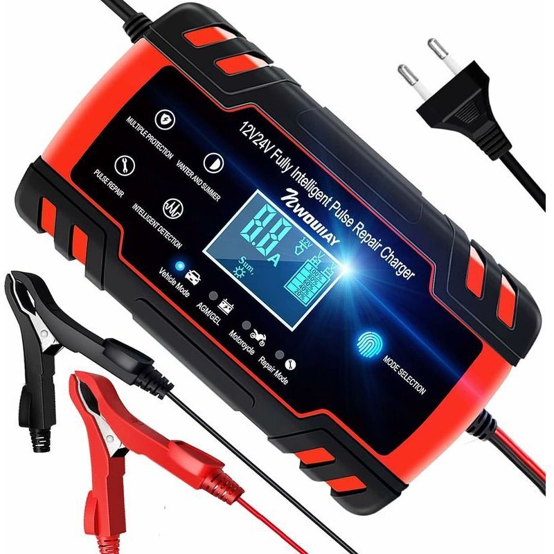 8a 12v/24v Tragbares Smart-ladegerät Mit Lcd-touchscreen Und Mehreren Schutzfunktionen, Rot