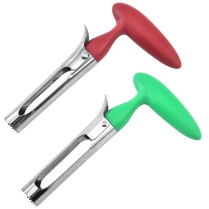 Set Aus 2 Apfelentkernern, Fruchtfleischtrennern Und Apfelentsteinern Aus Edelstahl Mit Griffen Und Scharfen, Gezahnten Klingen