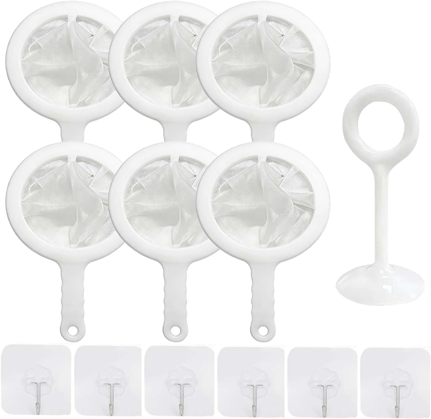 6-teiliges Küchensieb-set Mit Griff, Maschenweite 80/100/120/200/300/400, Aus Nylon, Kleines, Ultrafeines Sieb Aus Kunststoff, Mit 6 Haken Für Saft, Milch, Sojamilch, Wein Und Kaffee