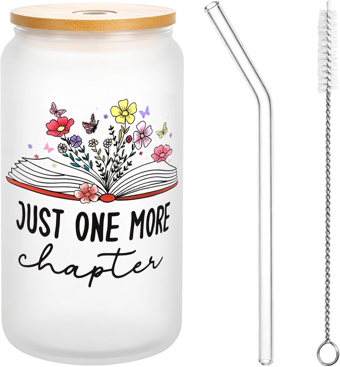 500 Ml Glasbecher Mit Buchmotiv, Geschenk Für Bücherliebhaber, Becher Mit Strohhalmdeckel Und Bürste, Kaffeeglas Für Leseratten, Bibliothekare, Bücherwürmer, Geburtstagsgeschenk