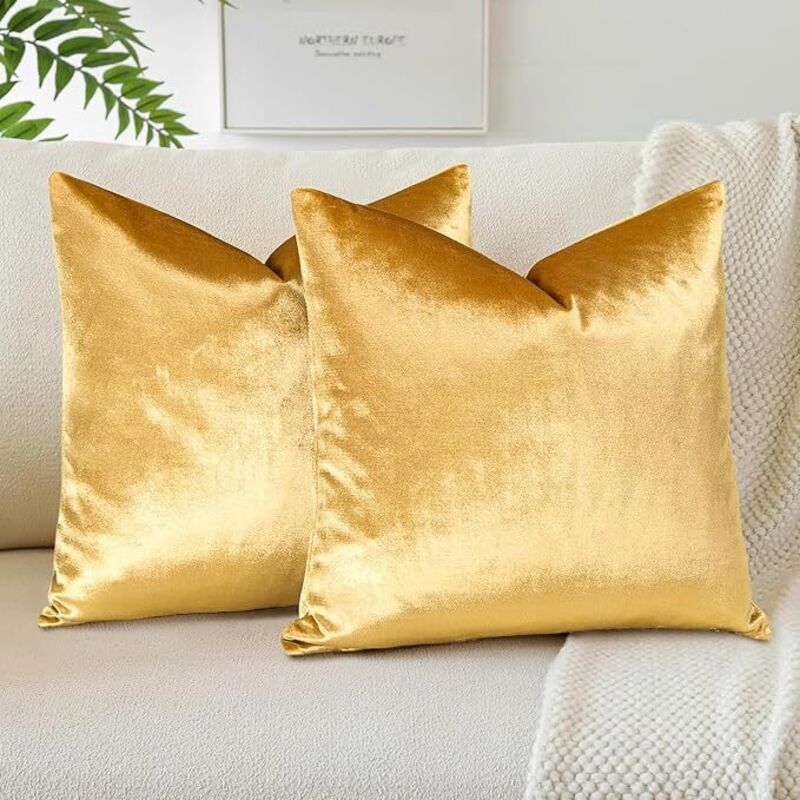 Set Mit 2 Goldenen Samtkissenbezügen, 45 X 45 Cm, Weich Und Elegant, Für Sofa, Wohnzimmer Und Schlafzimmer