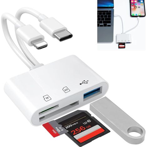 3-in-2-sd-kartenleser, Usb-c-auf-lightning-sd-kartenadapter Für Sd/micro-sd/usb-karten, Sd/tf/usb-kartenleser, Otg, Typ-c-speicherkartenleser Für Iphone/ipad/ipad Pro/macbook/laptop