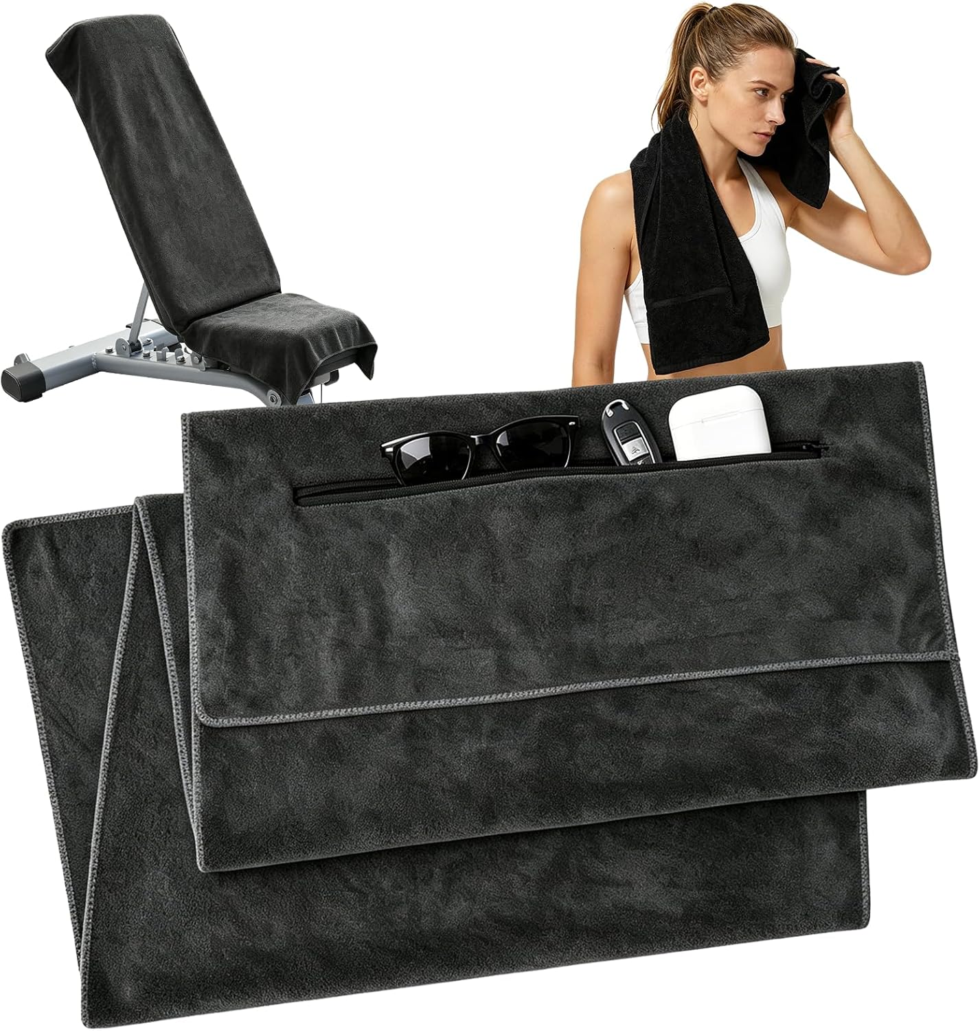 Microfaser Handtücher Fitness Handtuch 120x50, Sporthandtuch Mit Reißverschlusstasche, Geeignet Für Fitnessstudio, Yoga, Sport, Outdoor Und Training