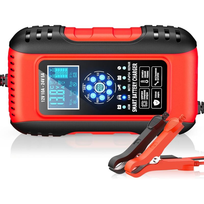12v/24v 10a Lithium-batterieladegerät, Autobatterieladegerät Mit Touchscreen, 11 Lade- Und Reparaturschutzfunktionen, Kindersicherung Für Auto, Motorrad, Lkw, Agm, Gel, Nass, Lifepo4