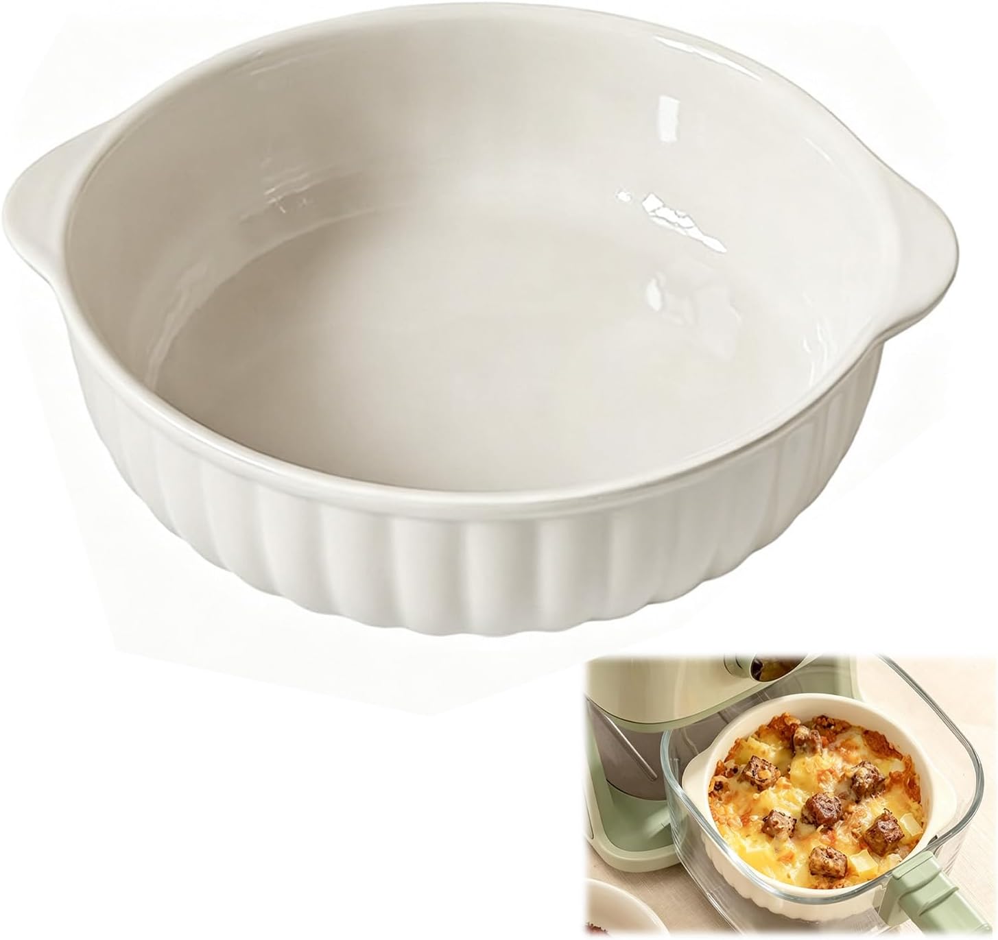 Auflaufform Keramik 700ml Mit Griffen, 7,5 Zoll Runde Backform Für Lasagne Fleisch Gemüse, 19 X 15,5 X 5,5 Cm Glatte Glasur Keramische Auflaufform Für Heißluftfritteuse Mikrowelle Und Backofen