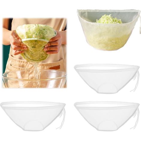 Set Mit 4 Nussmilchbeuteln, Nylon-pflanzenmilchbeutel, Wiederverwendbar, Waschbar Mit Kordelzug, Pflanzenmilchbeutel Zum Filtern Von Tee Und Fruchtsäften