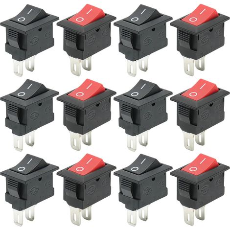 12 Stück Mini-wippschalter Kcd11, Schwarzer Rechteckiger Einbauschalter 10 X 15 Mm, Wippschalter, Roter 2-poliger Ein/aus-schalter, 3 A 250 V / 6 A 125 V Ac, Für Autos Und Haushaltsgeräte