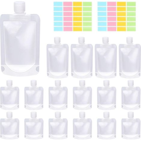 24er-pack Reisebeutel In 3 Größen (30 Ml, 50 Ml, 100 Ml) Mit Etikettenpapier, Leere Quetschbeutel, Tsa-zugelassene Standbeutel Für Kosmetikartikel, Tragbarer Reisebeutel Für Flüssiges Make-up