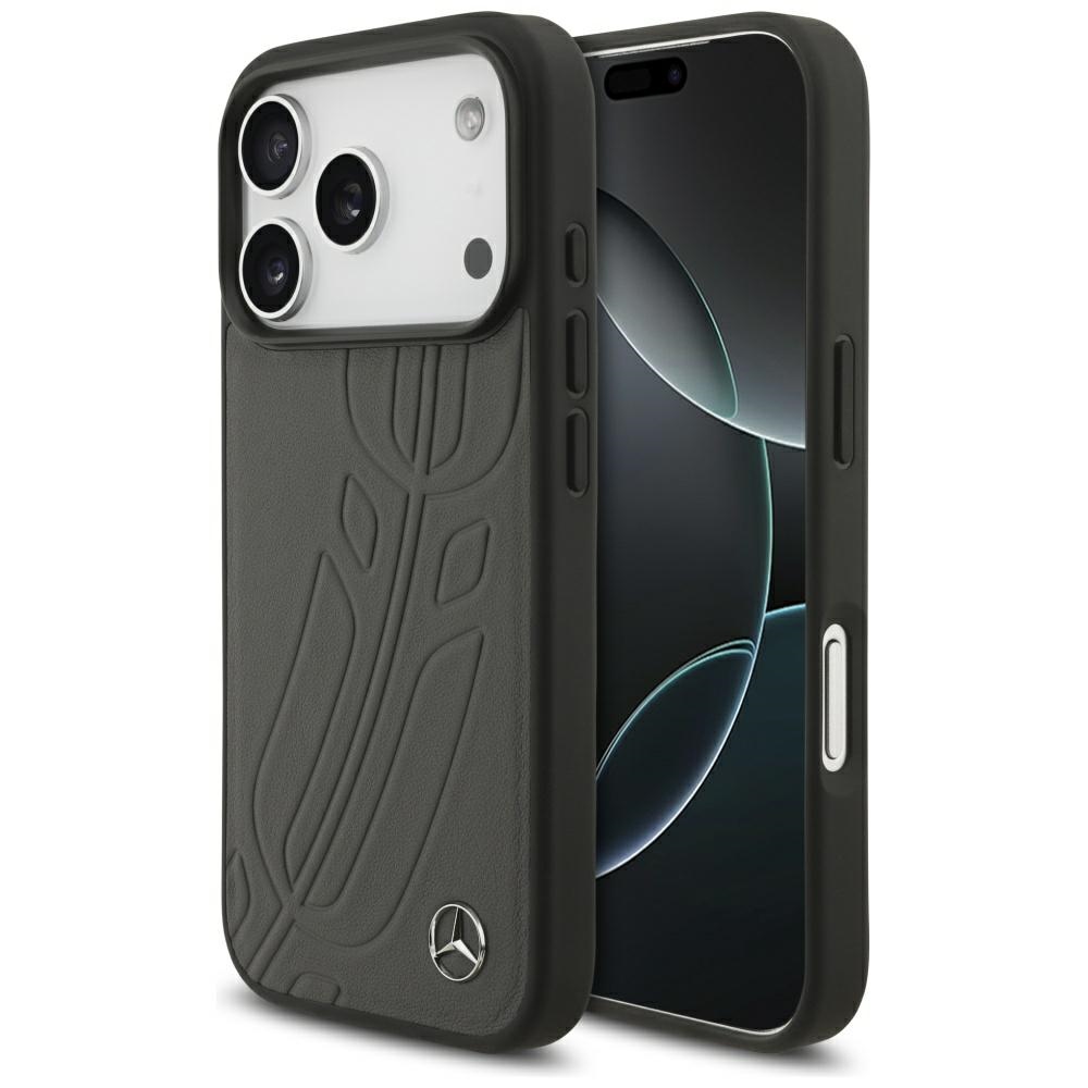 Mercedes Lederhülle Mit Großem Lorbeerblatt-motiv Und Magsafe-funktion Für Iphone 17 Pro, Anthrazit