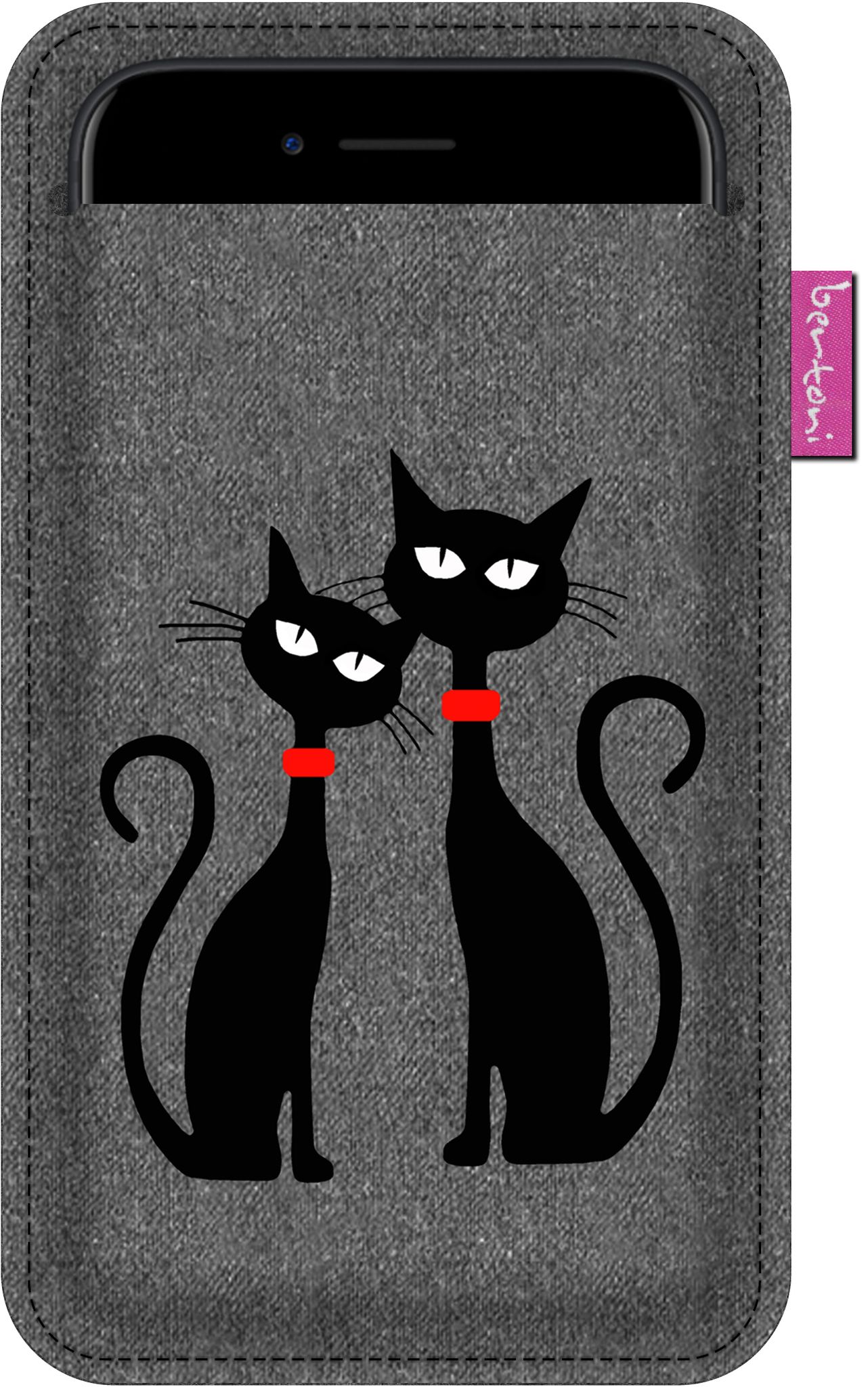 Xxl-smartphonehülle, Muster „schwarze Katzen“ – Anthrazit, Ökologischer Filz, Waschbar Bei 40 °c – Schutzhülle Für Iphone 12 Pro Max, Samsung Galaxy S21 Ultra, Huawei Mate 40 Pro, Bertoni