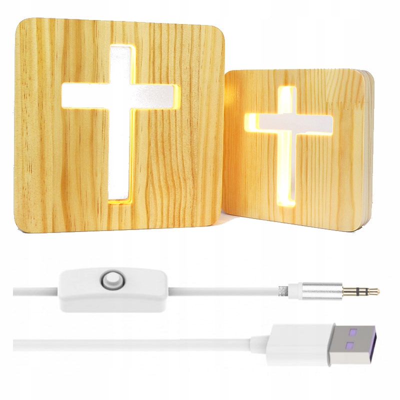 3d-led-lampe Aus Holz, Kreuz, Religionsschalter