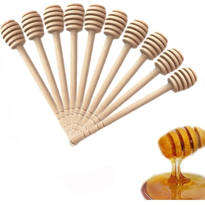 50 Stück Tragbare Honiglöffel Und Honigstäbchen Aus Holz (15 Cm)