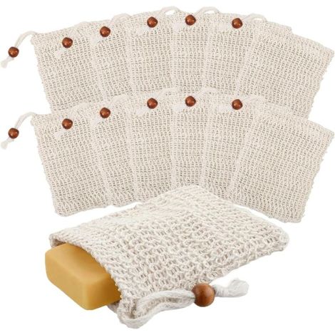 12-teiliges Sisal-seifenbeutel-set, Reiseseifenbeutel Aus Netzgewebe Für Peelingseife, Schaumseife Mit Kordelzugverschluss, Wiederverwendbares Und Waschbares Duschnetz Aus Baumwollnetz Zum Aufhängen F