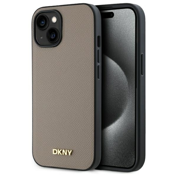 Dkny Dkhmp15spghlme Iphone 15 6,1" Beige/beige Hartschalen-schutzhülle Aus Genarbtem Metall Mit Logo Und Magsafe-anschluss
