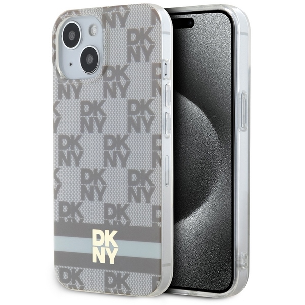 Dkny Dkhmp15shcptse Iphone 15 / 14 / 136,1" Beige/beige Hartschalen-schutzhülle Mit Iml-karomuster Und Bedruckten Streifen, Magsafe