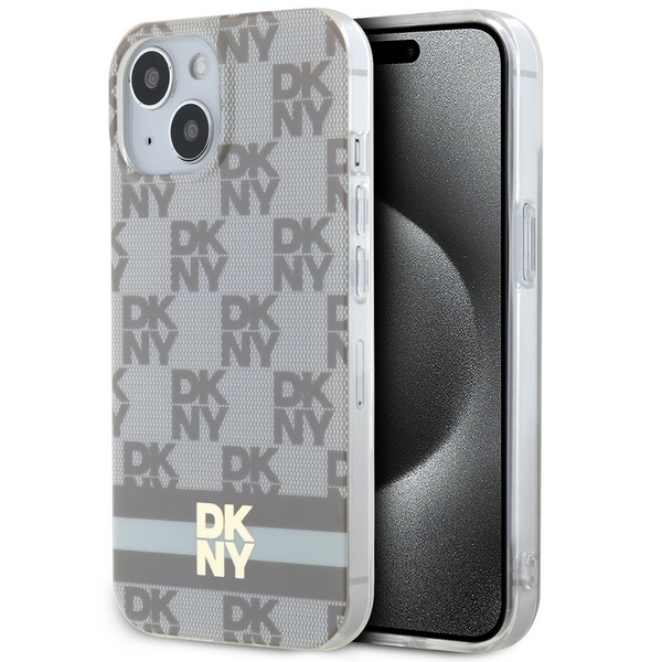 Dkny Dkhmp14shcptse Iphone 14/15/136,1" Beige/beige Hartschalen-schutzhülle Mit Iml-karomuster Und Bedruckten Streifen, Magsafe