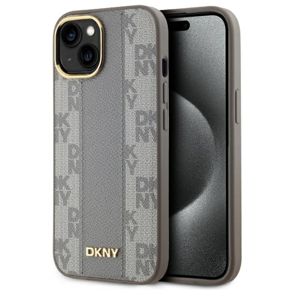 Dkny Dkhmp15mpcpvsle Iphone 15 Plus 6,7" Beigefarbene Hartschalen-lederhülle Mit Karomuster Und Magsafe-anschluss