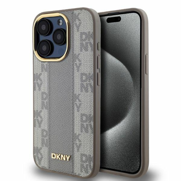 Dkny Dkhmp15xpcpvsle Iphone 15 Pro Max 6,7" Beigefarbene Hartschalen-lederhülle Mit Karomuster Und Magsafe-anschluss