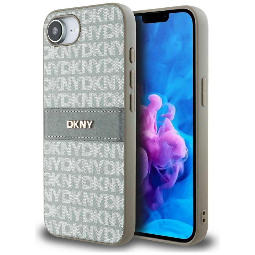 Dkny Hülle Mit Sich Wiederholendem Strukturmuster Und Ton-in-ton-streifen Für Iphone 16e / 17e Beige