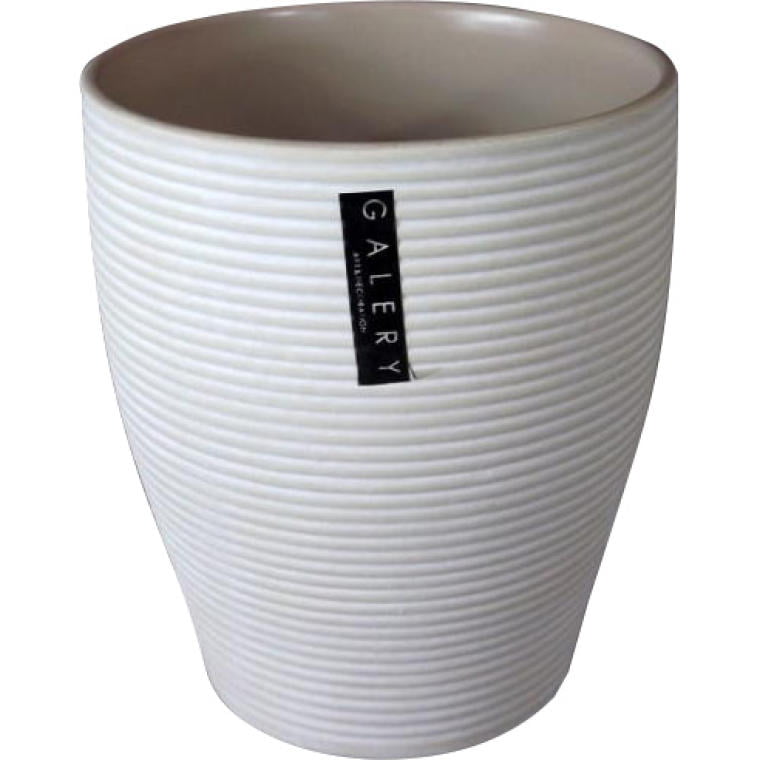 Keramikvase (deckel) Mit Streifen In Cappuccino-farbe, 12,8 X 12,8 X 15 Cm