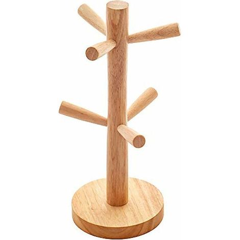 Baumförmiger Becherhalter Aus Holz - Tischregal Aus Holz - Ablagefach - Küchenaccessoires Für Tee Und Kaffee - Haken (6 Becher)