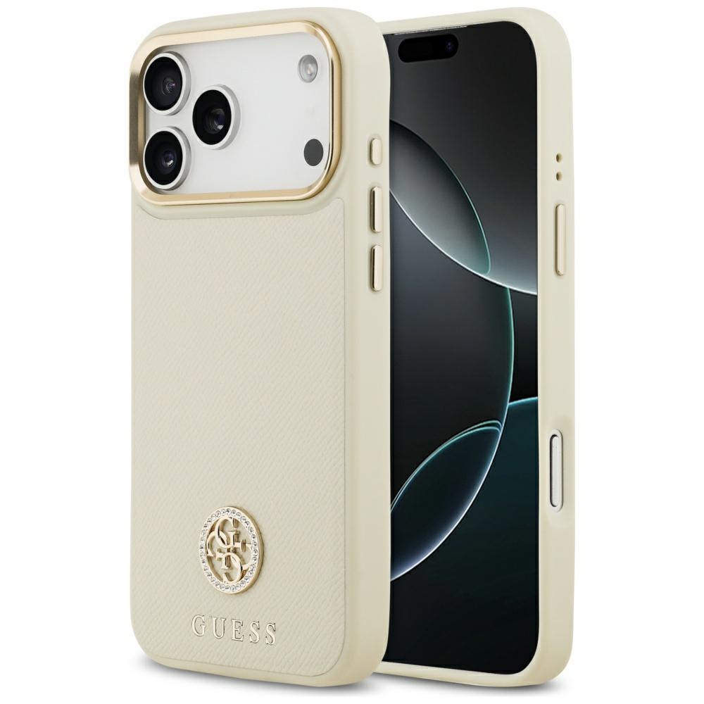 Guess Magsafe Hülle Mit Genarbtem Strass-logo Für Iphone 17 Pro Max, Beige