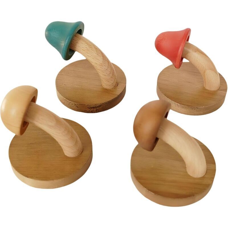 Set Aus 4 Pilzförmigen Aufbewahrungshaken Mit Einem Einzelnen Holzhaken, Der Die Wände Nicht Beschädigt, 7,2 Cm, Perfekt Für Die Heimdekoration, Türhaken Und Kleiderhaken.
