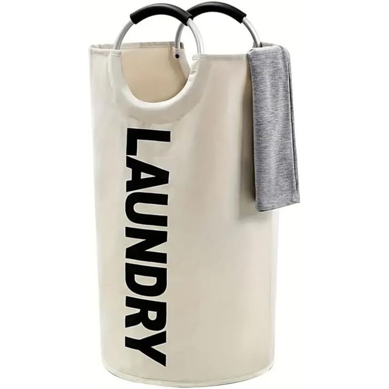 Wäschekorb Mit Großem Fassungsvermögen (90 L), Faltbarer Wäschesack Mit Gepolsterten Griffen, Ideal Zum Aufbewahren Und Transportieren Von Kleidung, Beige, 38 X 79 Cm