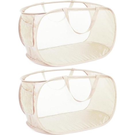 Robuste. Zusammenklappbare Wäschekörbe. Netz-pop-up Mit Seitentasche. Mit Verstärkten Tragegriffen Für Wäsche. Badezimmer. Wohnheim Oder Reisen. 2er-pack. Beige