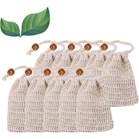 Sisal-seifenbeutel, 10 Natürliche Seifenbeutel Mit Aufbewahrungsbeutel Für Schaumseife, Trockenseife, Peelingseife Und Massageseife