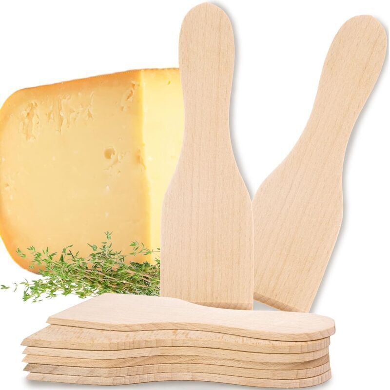 Set Aus 8 Holzspateln, Schabern Und Untersetzern Für Käsefondue-zubehör, Kleiner Buchenholzspatel
