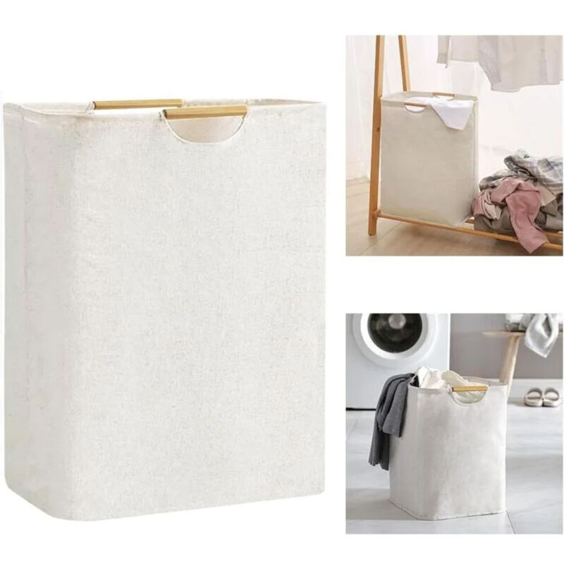1 Stück Beiger Wäschekorb 56 X 40 X 27 Cm, Faltbarer Wäschekorb Mit Großem Fassungsvermögen Aus Oxford-stoff Mit Holzgriff, Wäschekorb Für Schlafzimmer, Wohnzimmer, Kinderzimmer, Badezimmer Und Reisen