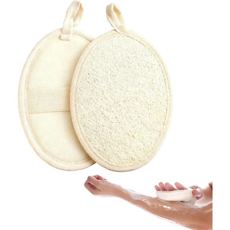 Natürlicher Luffa-körperpeelingschwamm, 2-teiliges Waschbares Duschset Aus Pflanzenfasern Mit Blumenmuster, Wiederverwendbarer Peelinghandschuh Für Spa Und Bad, Beige