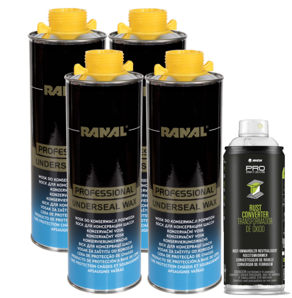 4x Korrosionsschutzwachs Für Die Fahrgestellpflege (1 L) + 1x Rostentferner (400 Ml)