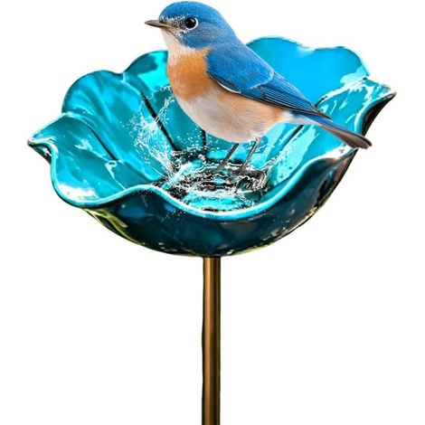 Neues, Handgefertigtes Vogelbad Mit Blumenmuster Aus Metall, Blau, Farbenfrohe Vogelschale In Form Von Bienen Und Schmetterlingen, Für Garten, Terrasse, Hof Und Rasen