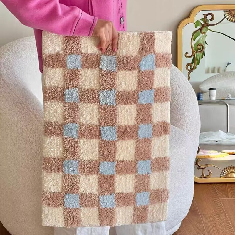 Badematte 40 X 60 Cm, Blau Kariert, Saugfähig, Schnelltrocknend, Rutschfest, Aus Mikrofaser, Waschbar, Hypoallergen