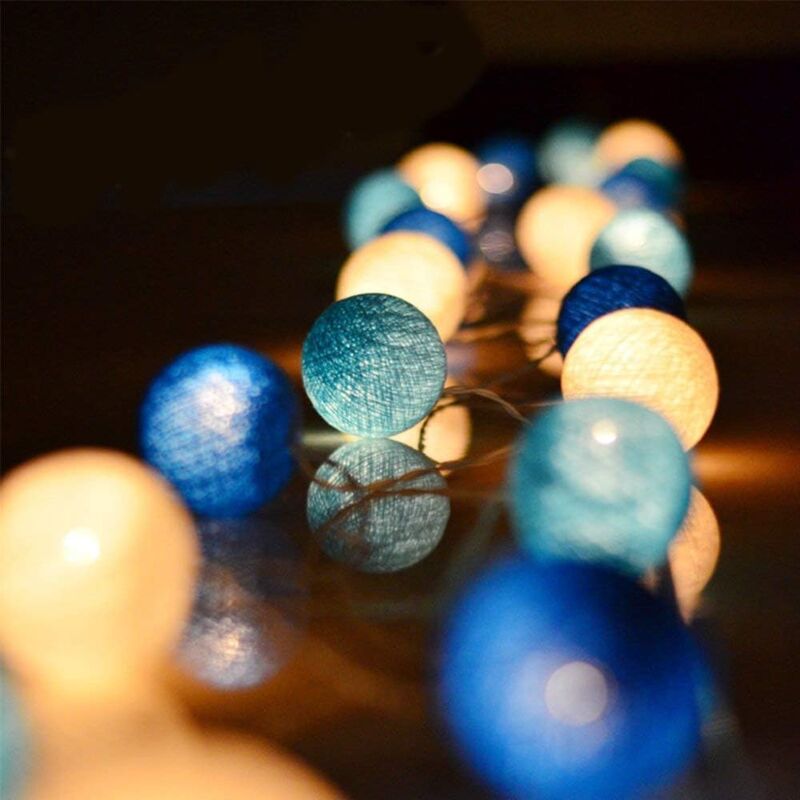 Batteriebetriebene Baumwollkugel-lichterkette (blau) – 3,8 M, 20 Led-lichter, Beleuchtung Für Schlafzimmer, Vorhänge, Partys, Weihnachten, Geburtstag, Halloween, Hochzeit, Babyzimmer, Romantische Deko