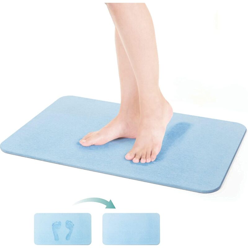 Rutschfeste Badematte Aus Kieselgur, 60 X 39 X 0,9 Cm, Maximale Saugfähigkeit, Schnell Trocknende Duschmatte, Blau