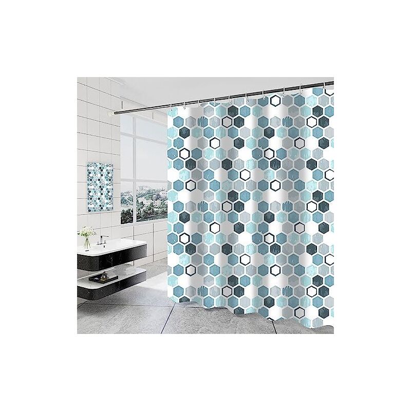 Blauer Duschvorhang, Waschbar Und Schimmelresistent, Eleganter Duschvorhang Aus Polyester Mit Beschwertem Saum Für Das Badezimmer, Inklusive Kunststoffringen (180 X 200 Cm)